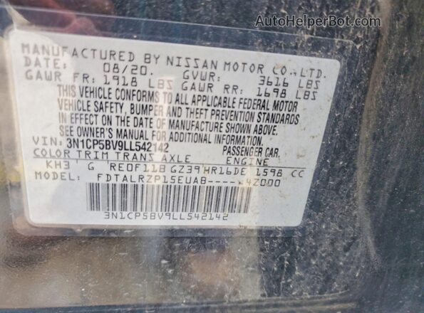 3N1CP5BV9LL542142 2020 NISSAN KICKS Black Вид підкапотного простору