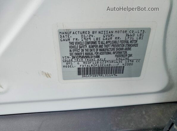 3N1CP5BV9RL511496 2024 NISSAN KICKS White VIN sticker view