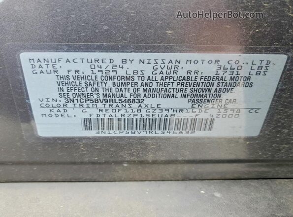 3N1CP5BV9RL546832 2024 NISSAN KICKS Gray Vista del compartimento del motor