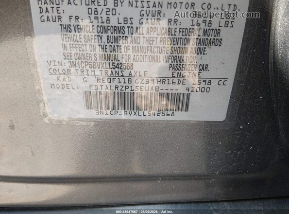 3N1CP5BVXLL542568 2020 NISSAN KICKS Gray Vista del compartimento del motor