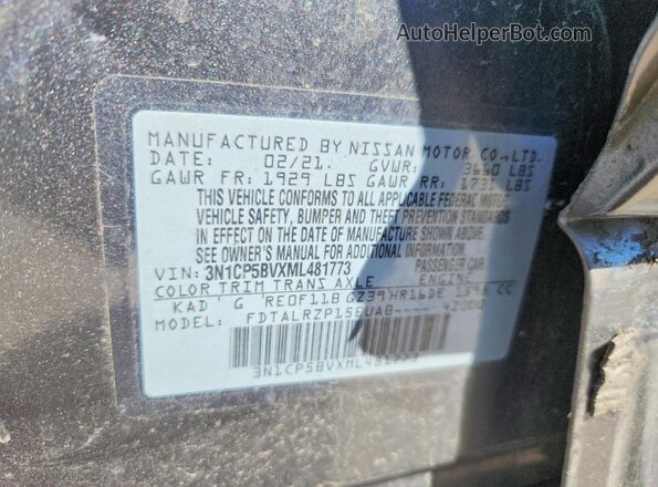 3N1CP5BVXML481773 2021 NISSAN KICKS Gray VIN sticker view