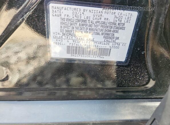 3N1CP5CU0KL519966 2019 NISSAN KICKS Black Vista de la etiqueta del VIN