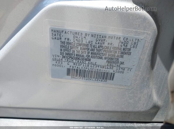 3N1CP5CU0KL524830 2019 NISSAN KICKS Silver Widok komory silnika