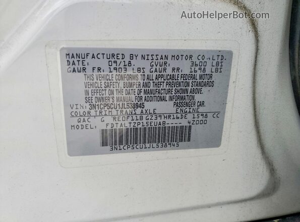 3N1CP5CU1JL538945 2018 NISSAN KICKS White Widok komory silnika