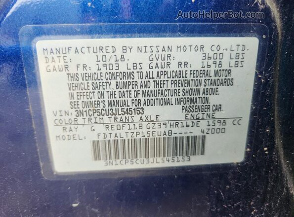 3N1CP5CU3JL545153 2018 NISSAN KICKS Blue Widok komory silnika