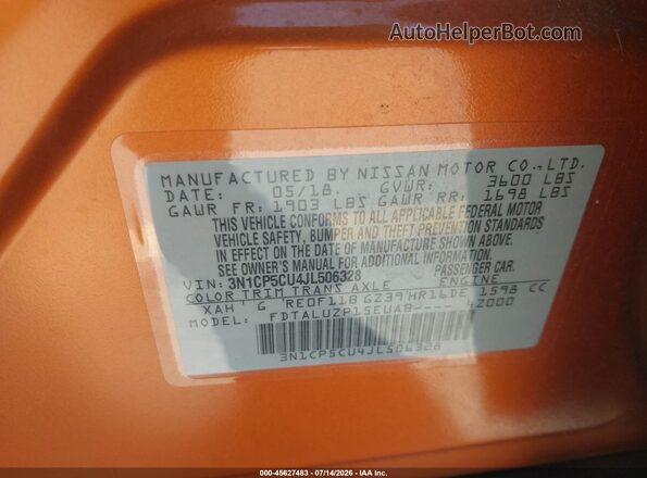 3N1CP5CU4JL506328 2018 NISSAN KICKS Orange Widok komory silnika