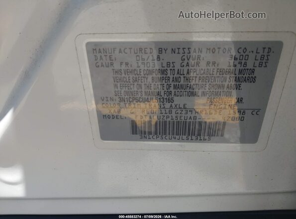 3N1CP5CU4JL513165 2018 NISSAN KICKS White Շարժիչի բաժամունքի տեսք