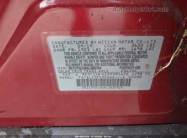 3N1CP5CU6KL560764 2019 NISSAN KICKS Красный Вид подкапотного пространства