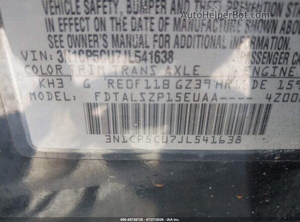 3N1CP5CU7JL541638 2018 NISSAN KICKS Black ძრავის განყოფილების ხედი