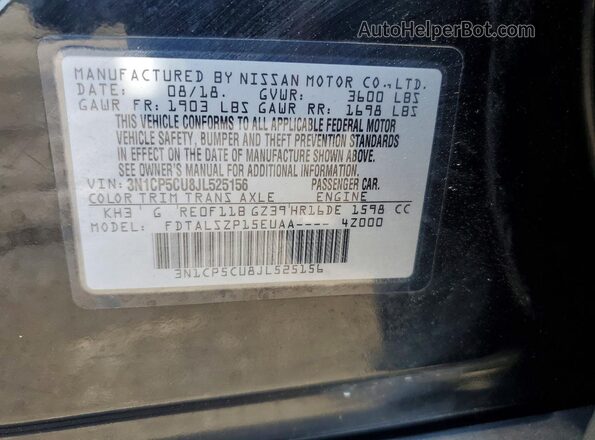 3N1CP5CU8JL525156 2018 NISSAN KICKS Black Widok naklejki z numerem VIN