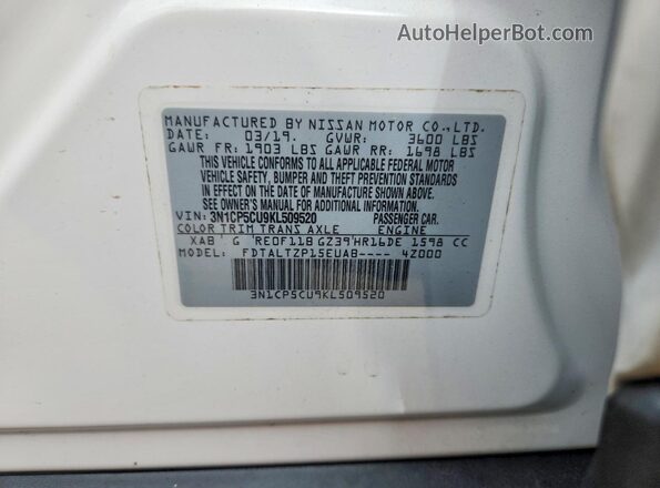3N1CP5CU9KL509520 2019 NISSAN KICKS Белый Панорамный вид салона 360°