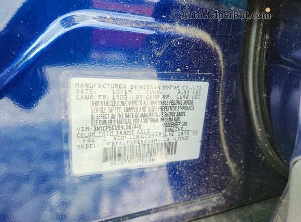 3N1CP5CU9KL567448 2019 NISSAN KICKS Blue VIN კოდის სტიკერის ხედი
