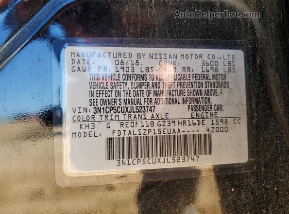 3N1CP5CUXJL523747 2018 NISSAN KICKS Black Widok komory silnika