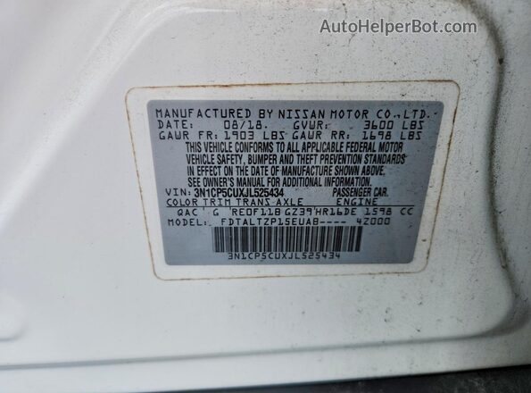 3N1CP5CUXJL525434 2018 NISSAN KICKS White სალონის 360-გრადუსიანი ხედი