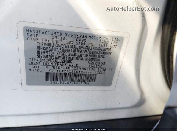 3N1CP5CUXJL535705 2018 NISSAN KICKS White Widok komory silnika