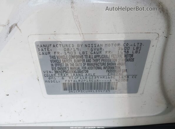 3N1CP5CUXKL554739 2019 NISSAN KICKS White Вид підкапотного простору