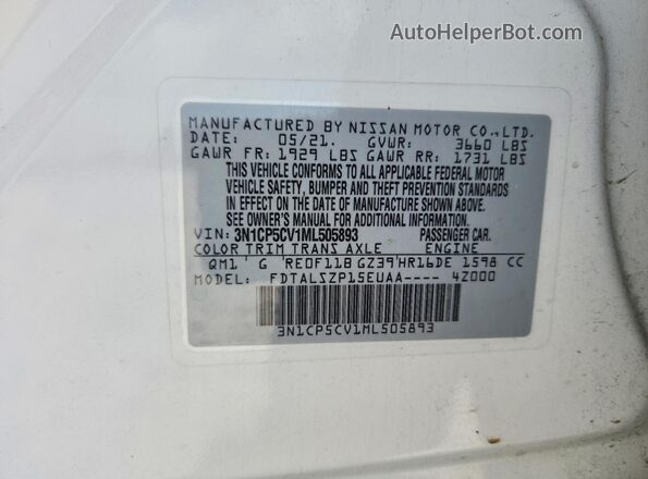 3N1CP5CV1ML505893 2021 NISSAN KICKS White Engine compartment view