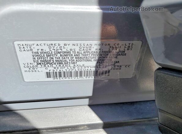 3N1CP5CV1ML521107 2021 NISSAN KICKS Gray VIN sticker view