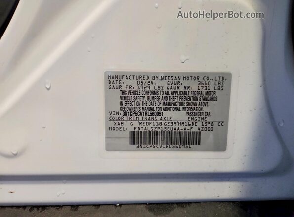 3N1CP5CV1RL560951 2024 NISSAN KICKS White 360 interior view