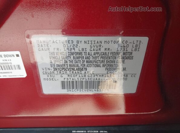 3N1CP5CV2NL485879 2022 NISSAN KICKS Red Widok komory silnika