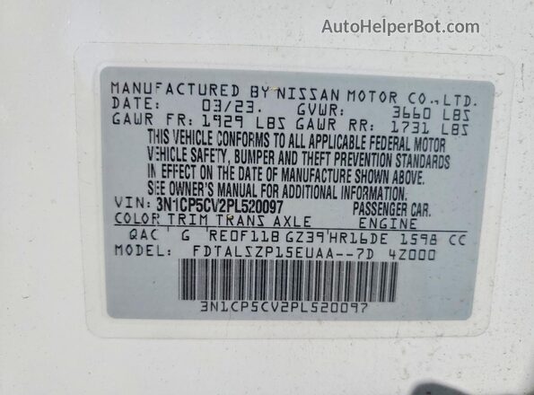 3N1CP5CV2PL520097 2023 NISSAN KICKS White სალონის 360-გრადუსიანი ხედი