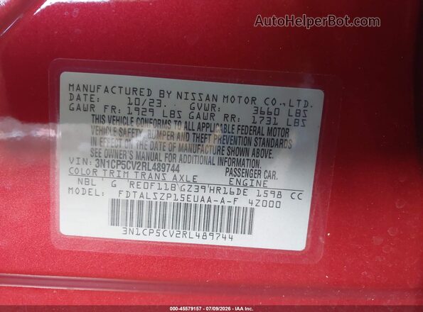 3N1CP5CV2RL489744 2024 NISSAN KICKS Red Vista del compartimento del motor