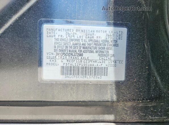 3N1CP5CV2RL572560 2024 NISSAN KICKS Black Вид наклейки з VIN-кодом