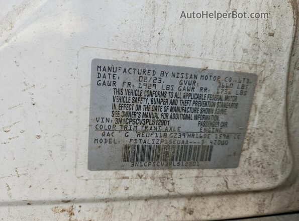 3N1CP5CV3PL512901 2023 NISSAN KICKS White Engine compartment view