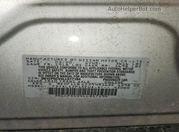 3N1CP5CV4LL517194 2020 NISSAN KICKS Silver VIN կոդի պիտակի տեսք