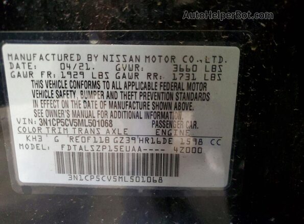 3N1CP5CV5ML501068 2021 NISSAN KICKS Черный Вид наклейки с VIN-кодом