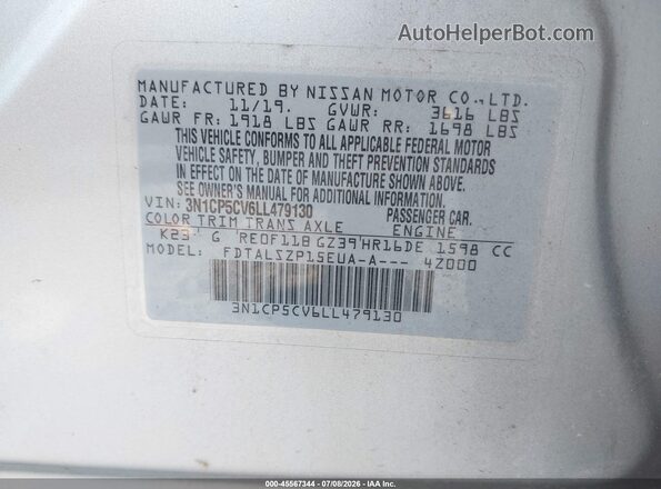 3N1CP5CV6LL479130 2020 NISSAN KICKS Silver Widok komory silnika