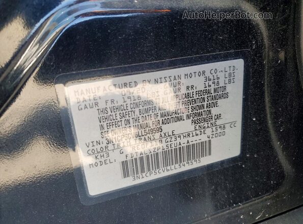 3N1CP5CV6LL549595 2020 NISSAN KICKS Black Vista de la etiqueta del VIN