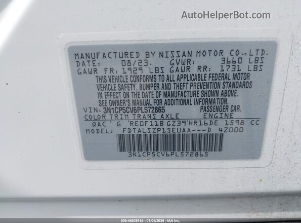 3N1CP5CV6PL572865 2023 NISSAN KICKS White Շարժիչի բաժամունքի տեսք
