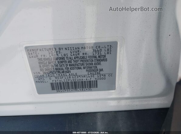 3N1CP5CV7RL481431 2024 NISSAN KICKS White Вид підкапотного простору