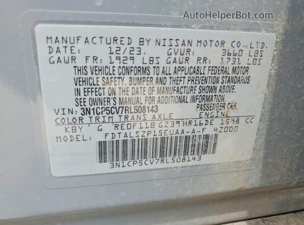3N1CP5CV7RL508143 2024 NISSAN KICKS Gray Widok komory silnika