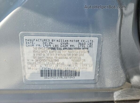3N1CP5CV7RL527243 2024 NISSAN KICKS Gray VIN կոդի պիտակի տեսք