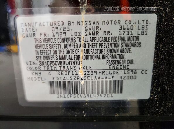 3N1CP5CV8RL474701 2024 NISSAN KICKS Black VIN կոդի պիտակի տեսք
