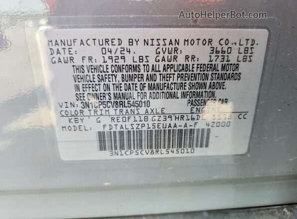 3N1CP5CV8RL545010 2024 NISSAN KICKS Gray VIN sticker view