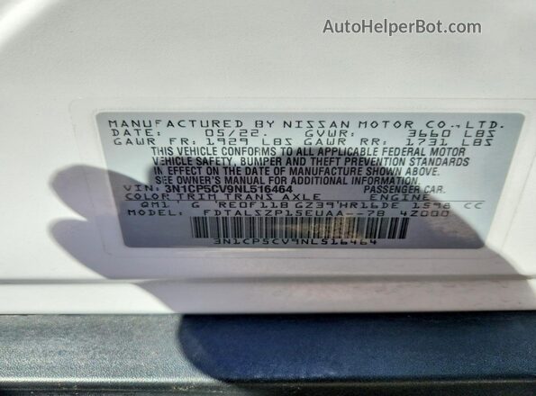 3N1CP5CV9NL516464 2022 NISSAN KICKS White Engine compartment view