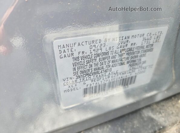 3N1CP5CV9RL474013 2024 NISSAN KICKS Gray Вид наклейки з VIN-кодом