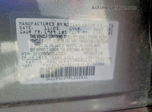 3N1CP5CV9RL502831 2024 NISSAN KICKS Charcoal Widok wnętrza 360 stopni