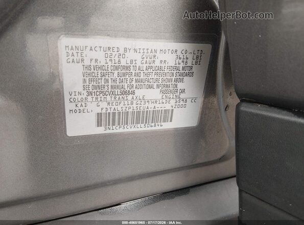 3N1CP5CVXLL506846 2020 NISSAN KICKS Gray Vista del compartimento del motor