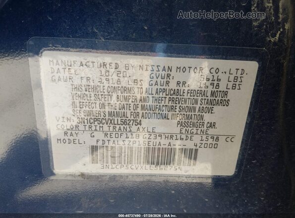 3N1CP5CVXLL562754 2020 NISSAN KICKS Синий Вид подкапотного пространства