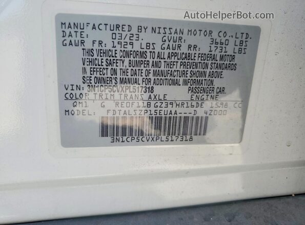3N1CP5CVXPL517318 2023 NISSAN KICKS Белый Вид наклейки с VIN-кодом