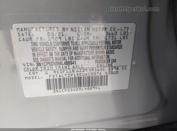 3N1CP5DV0ML488941 2021 NISSAN KICKS Gray Widok komory silnika