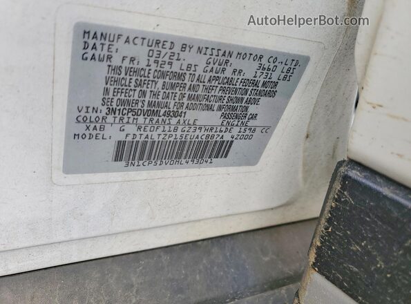 3N1CP5DV0ML493041 2021 NISSAN KICKS White Вид наклейки з VIN-кодом