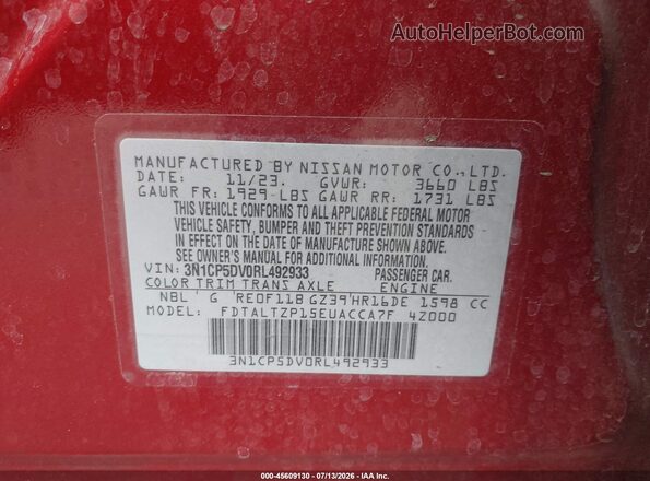 3N1CP5DV0RL492933 2024 NISSAN KICKS Red Շարժիչի բաժամունքի տեսք