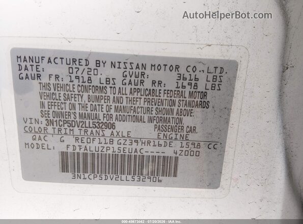 3N1CP5DV2LL532906 2020 NISSAN KICKS White Շարժիչի բաժամունքի տեսք