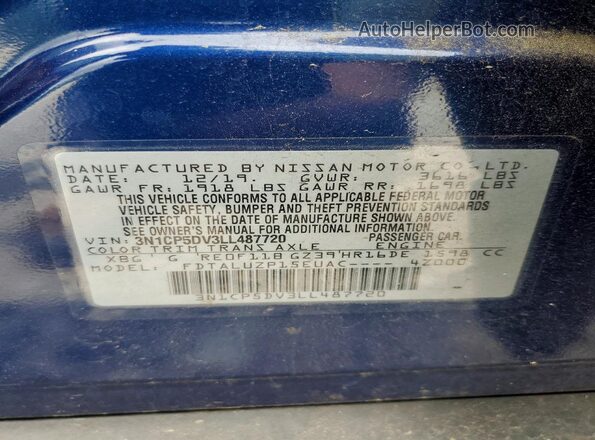 3N1CP5DV3LL487720 2020 NISSAN KICKS Blue Vista de la etiqueta del VIN