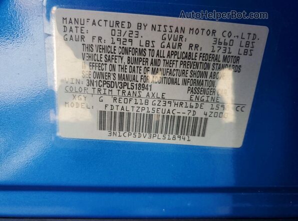3N1CP5DV3PL518941 2023 NISSAN KICKS Blue VIN sticker view